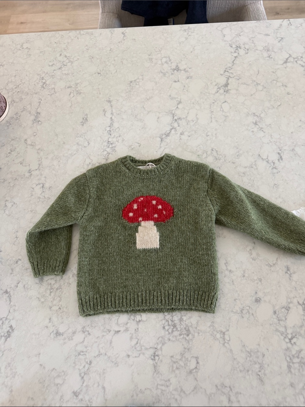Zara Olive Green Knit Sweater with Red Mushroom